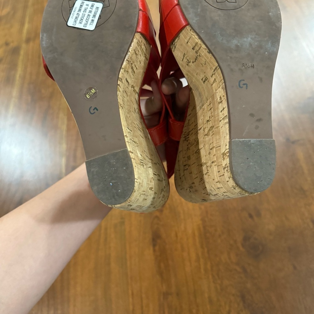 Tory Burch Red Leather Cork Wedge Sandals - Picture 11 of 11